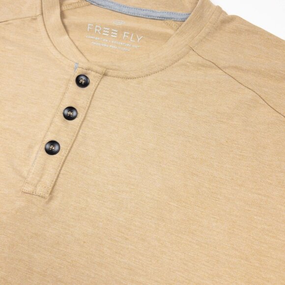 Free Fly Henley Shirt Men's 2XL Beige Bamboo Blend Long Sleeve Performance UPF - Picture 9 of 13